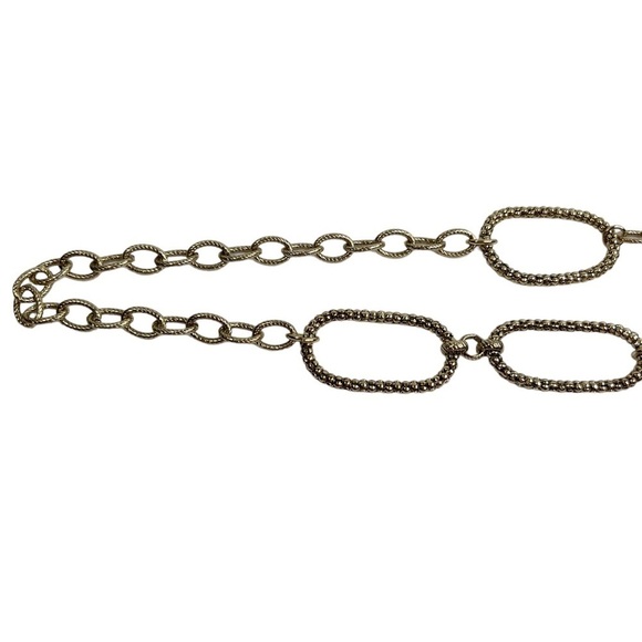 Gold Tone Asymmetrical Textured Oval Rings Chain Link Long Necklace - Picture 5 of 11